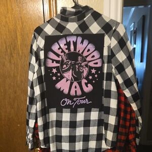 Lucky Brand Black and White Plaid Flannel W Fleetwood Mac Rock N ROLL 70s. 80s
